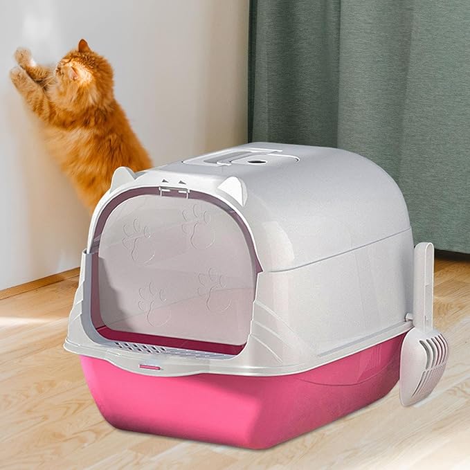 Enclosed Hooded Cat Litter Box with Two-Way Door, Deep Pet Litter Pan, Covered Cat Toilet Bedpan for Odor Control-