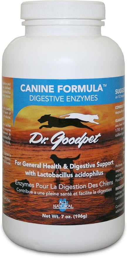 Dr. Goodpet Canine Digestive Enzymes Powder for Dogs – Supports Healthy Digestion, Gas Relief & Nutrient Absorption – Human-Grade Enzymes (Protease, Amylase & Lipase) – 7oz Digestive Supplement