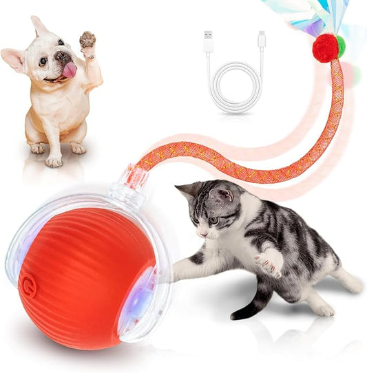 Interactive Cat Toys for Indoor Cats Smart Automatic Ball Rolling for Bored Kitten Pet Upgraded Speedy Moving Chase Dogs Toy Valentine's Day Gift Red Dragonfly