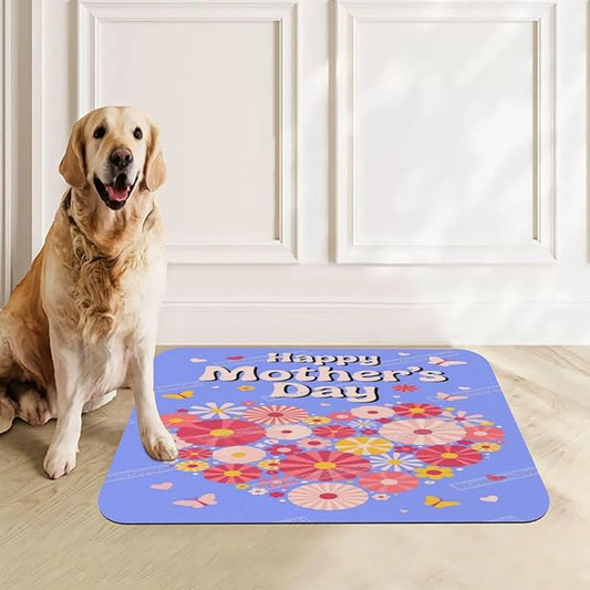 Pet Feeding Mat Happy Mother's Day Floral Heart Gift Mom Fr Absorbent Pet Placemat for Food Water Bowl with Waterproof Rubber Backing 24x16In Quick Dry Water Dispenser Mat for Dog Cat