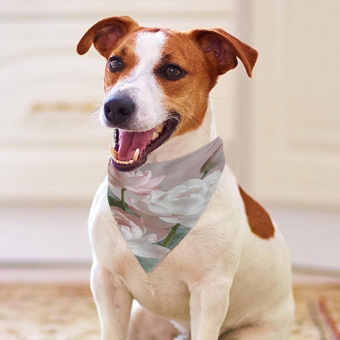 Dog Bandana Spring Pet Scarf Adjustable Triangle Lotus Floral Printing Dog Bib Washable Polyester Puppy Bandana for Small Medium Large Dogs Cat Birthday Party Supplies