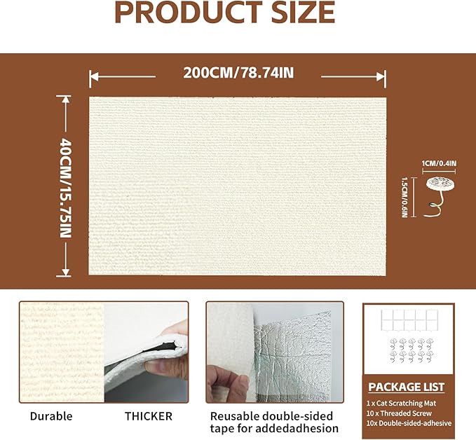 Cat Couch Protector - 79" Extra Long Scratch Guard Strip for Sofa Arms,Corners & Chair Legs,with Tape & Nails (Beige)