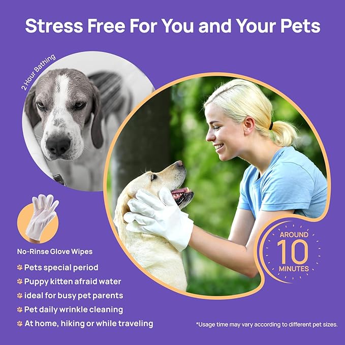 HICC PET Cleaning Deodorizing Glove Wipes for Dogs & Cats, Vet Recommended Hypoallergenic Hydrating & Nourish Fur Pet Grooming Glove Wipes, Pet Bathing Wipes for Horse Coat Care, 6pcs Verbena Scent