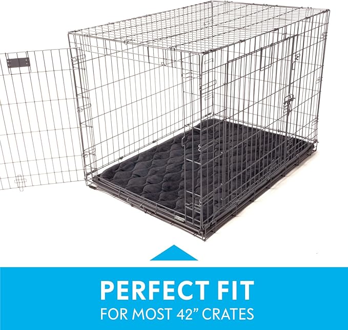 Paw Inspired Washable Padded Crate Mats for Dogs | 41” x 28” Pad, Fits 42-inch Kennels | Leakproof, Waterproof Bottom, Plush Pet Beds (Gray)