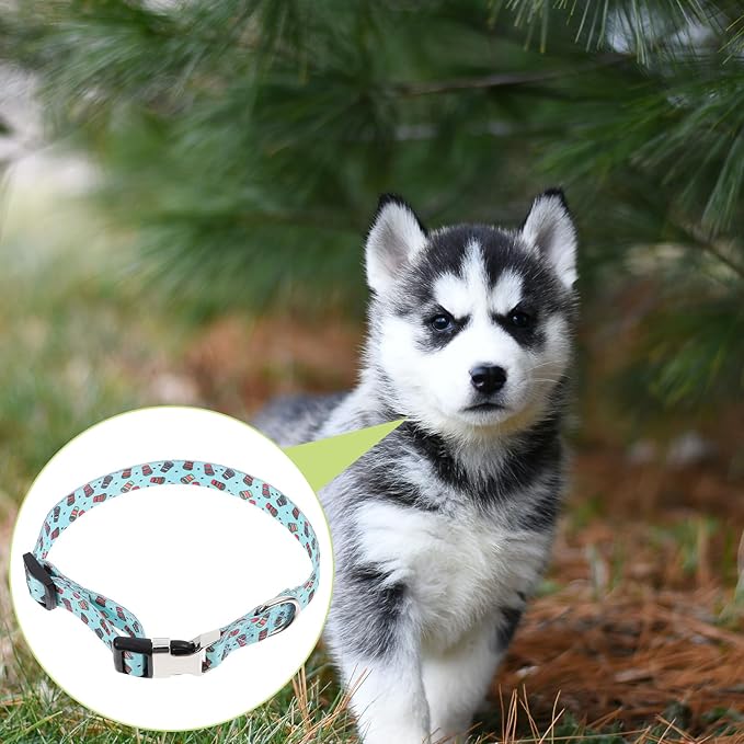 Toyvian Decorative Printed Dog Collar and Cat Neck Collar Thickened with Semi-Metal Buckle Adjustable in Green Coffee Medium for Pet Supplies