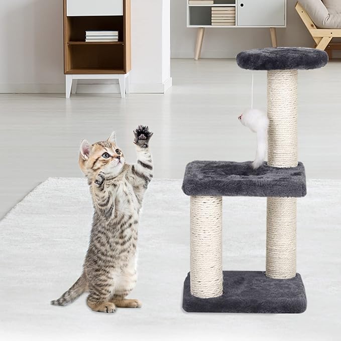 Small Cat Tree With Sisal Scratching Pole, Interactive Toys for Indoor Cats, Scratching Post, Easy Installation Tower for Small Cats