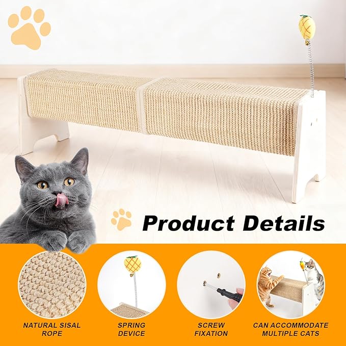 Horizontal Scratching Post, 30" Cat Scratching Post, Sisal Cat Scratch Pad Anti-Slip Strap Spring Toy, Protects Indoor Cat Furniture, Square