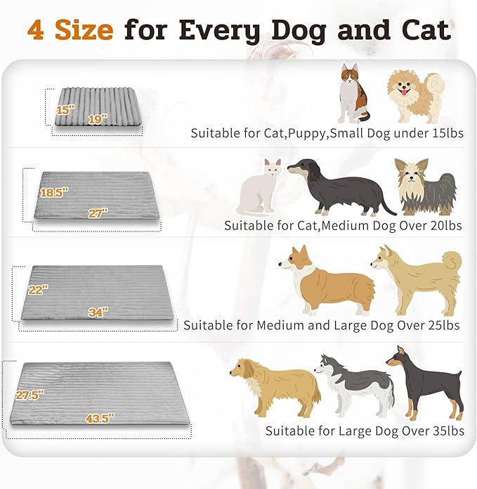 NWK Pack of 4 Fluffy Self Warming Cat Mat, Cat Blanket, Thermal Dog Mat, Washable, Non-Slip Bottom for Sofa & Crate & Kennel & Car Seat (Misty Gray, Large (34'' X 22'' X 0.7''))