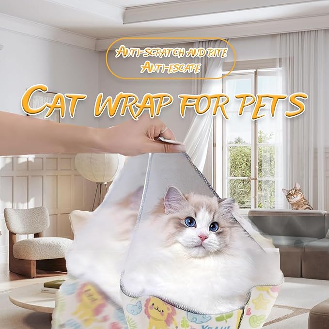 Cat Wrap for Cutting Nails, Cat Restraint Wrap for Cutting Nails, Self-Adhesive Fabric for Cats, Prevent Cats from Escaping/Scratching/Biting, for Trimming Nails, Cleaning Ears, Brushing Teeth (XL)