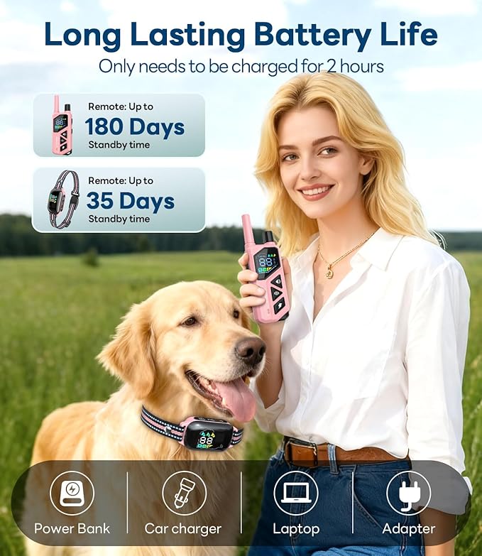 Dog Shock Collar - 3300FT Dog Training Collar with Remote, IPX7 Waterproof Electric Dog Collar with 4 Training Modes, Security Lock, Rechargeable E-Collar for Small Medium Large Dogs (Pink)