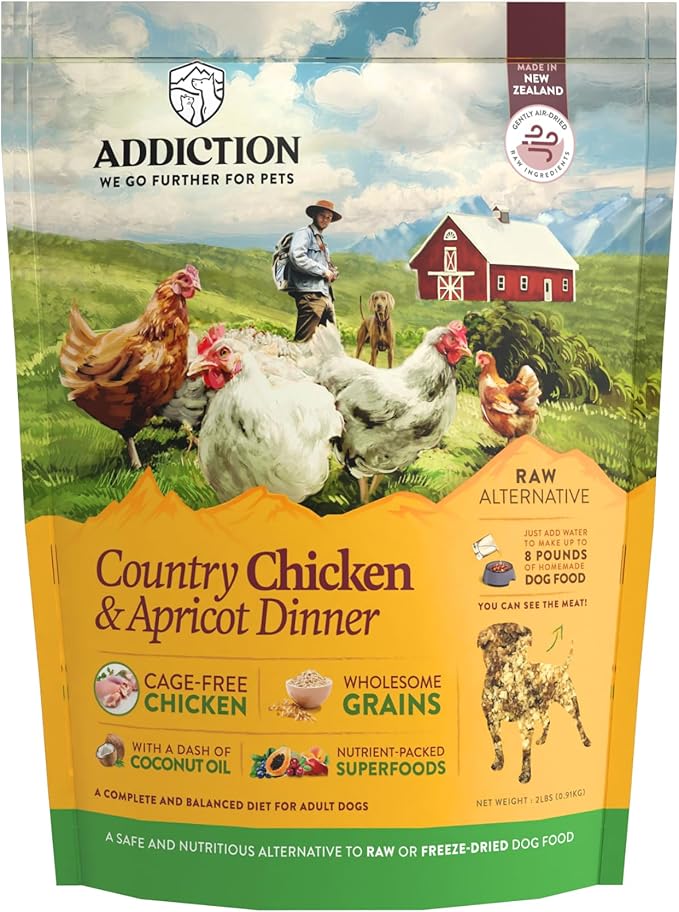 Addiction Country Chicken & Apricot Air-Dried Grain-Free Dog Food – Complete Meal or Topper with Natural Ingredients for Digestive and Skin & Coat Health, 2lb
