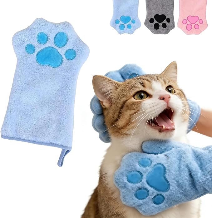 Paw Bathing Towel for Cats Dogs,Makes Paws Washing Easy & Stress-Free,Soft Reusable Pet Grooming Towel,Quick-Dry, Machine Washable Paw Cleaning Mitt for Cats Pets (1pc-Blue)