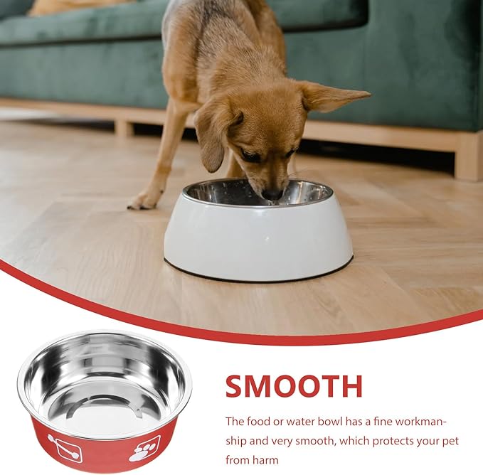 Stainless Steel Dog Feeding Bowl Non-Skid Medium Size Brick Red Pet Food and Water Dish for Household Use Puppy Feeder Spill-Proof Pet Supply