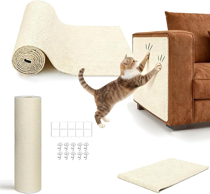 Cat Couch Protector - 79" Extra Long Scratch Guard Strip for Sofa Arms,Corners & Chair Legs,with Tape & Nails (Beige)