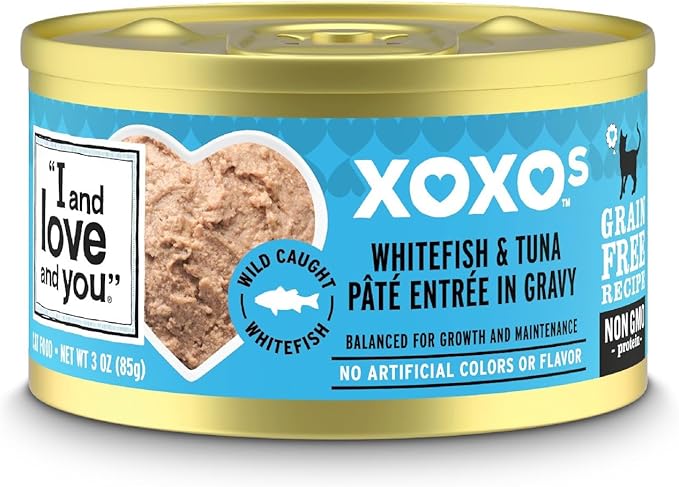 I and Love and You XOXOs Wet Cat Food - Whitefish + Tuna Pâté - Grain Free, Filler Free, 3oz Pack of 24 Cans