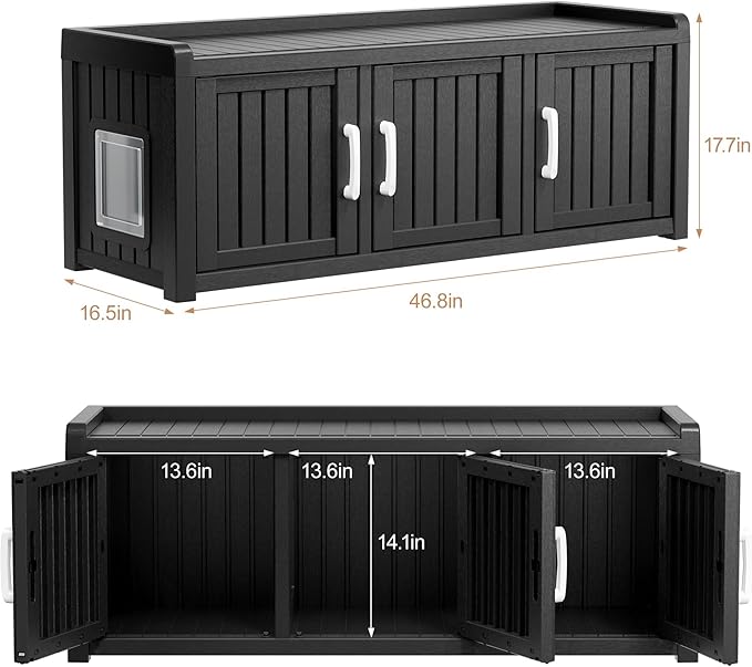 KAMABOKO Cat Litter Box Enclosure Hidden Litter Box Furniture with Door and Window, Multi-Functional Cat Furniture for Living Room Bedroom, Black