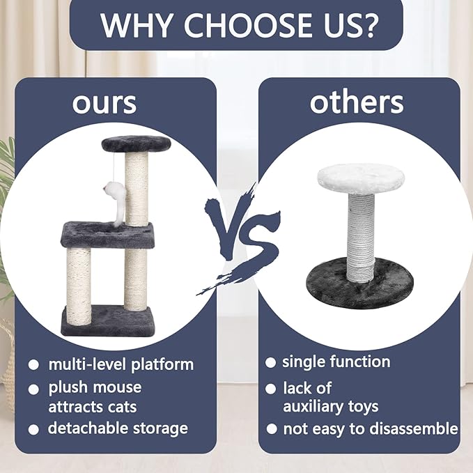 Small Cat Tree With Sisal Scratching Pole, Interactive Toys for Indoor Cats, Scratching Post, Easy Installation Tower for Small Cats