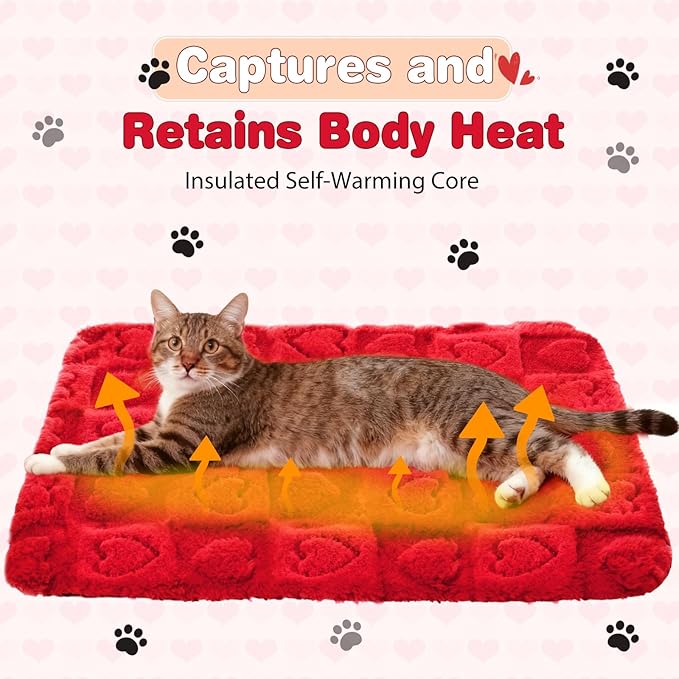 3 Pack Self Warming Cat Bed Mat Self Heating Dog Pad Reflects Body Warm Thermal Pet Pad Washable Non Slip Crate Kennel Bed Mat for Indoor Outdoor, 20 x 15 Inch(Red)