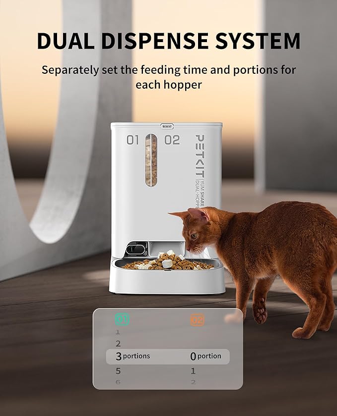PETKIT Automatic Cat Feeder with Camera,1080P HD Video and Night Vision,Double Hopper Pet Feeder for Cats and Dogs with 2-Way Audio, Wireless Pump Cat Water Fountain