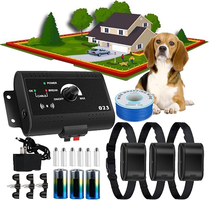 Wireless Electric Dog Fence System,In-ground/Aboveground Pet Boundary Containment System,Covers up to 1/2 Acre(650 Ft Wire,Waterproof & Rechargeable Collar,Shock/Tone Correction,for 1 2 3 Dogs),A,for3