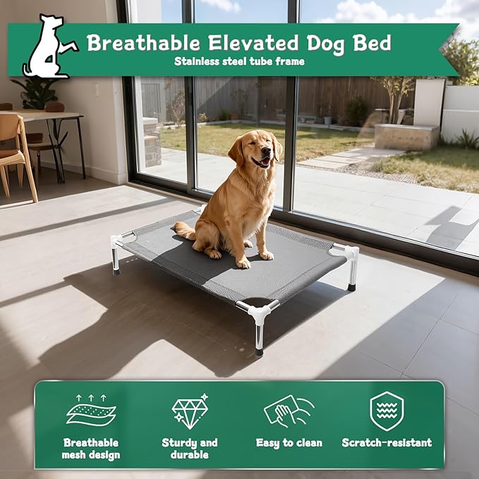 Makerfire Elevated Dog Bed, Indoor/Outdoor Raised Dog Cot for Small Dogs, Detachable Pet Bed with Non-Slip Feet, Polyester Cotton (26'' L x 19.5'' W x 6.4" H)
