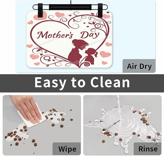 Absorbent Dog Water Cat Mat for Food Water Bowl Quick Dry Classic Happy Mother's Day Floral Gift for Mom Fv Pet Feeding Mats No Stains Dog Food Mat Pet Accessories Supplies Cat Bowl Mats 18X12In