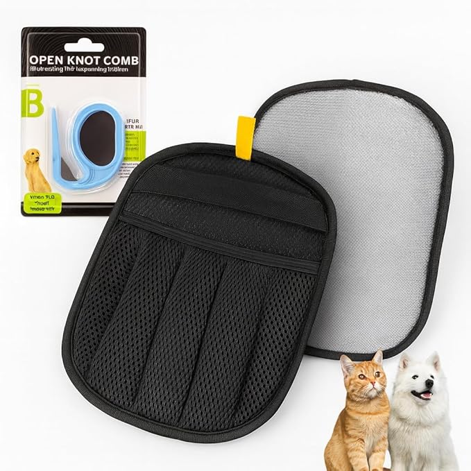 Pet Grooming Hair Removal Glove & Handy Brush Set (3 Pack) – Reusable Fur Remover for Dogs & Cats, Easy Deshedding Tool for Sofa, Clothes, Carpet & Car Seats