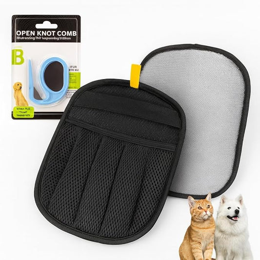 Pet Grooming Hair Removal Glove & Handy Brush Set (6 Pack) – Reusable Fur Remover for Dogs & Cats, Easy Deshedding Tool for Sofa, Clothes, Carpet & Car Seats