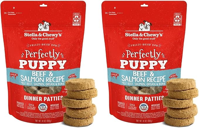Stella & Chewy's Freeze Dried Raw Dinner Patties – Crafted for Puppies – Grain Free,Protein Rich Perfectly Puppy Beef & Salmon Recipe-– 14 oz Bag,(Pack of 2)