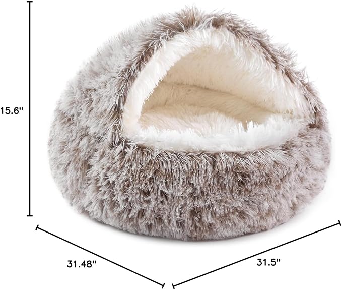 NOYAL Round Hooded Donut Dog Bed for Small & Medium Pets - Plush Fluffy Anti-Anxiety Cat Cave Bed with Cover