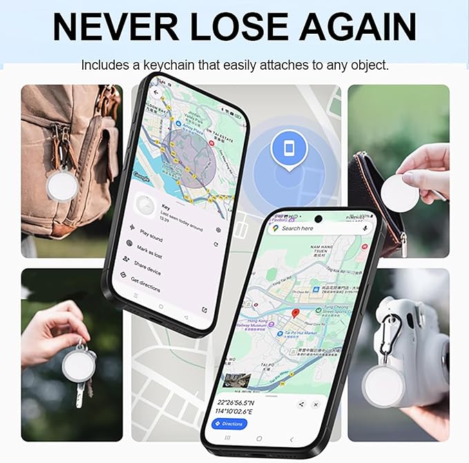 (Android Only) Google Certified Android Tracker, Key Tracking Tag, Item Finder and Wallet Tracker, Works with Google Find My Device App, Smart Tracker Tag for Keys, Luggage, Wallets, Pets (White)