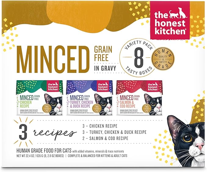 The Honest KitchenHuman Grade Minced - Grain Free Wet Cat Food with Bone Broth Gravy Variety Pack, 2.8 oz (Pack of 8)
