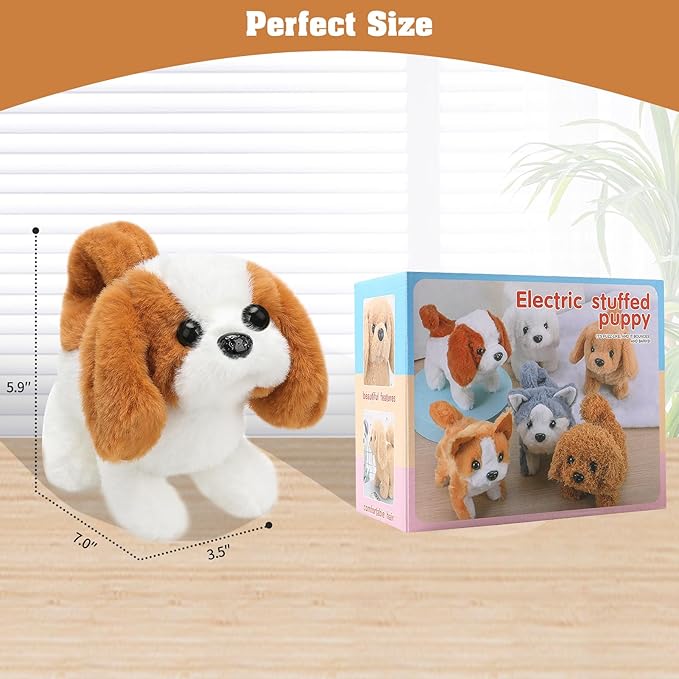 Plush Saint Bernard Toy Puppy Electronic Interactive Dog - Walking, Barking, Tail Wagging, Stretching Companion Animal for Kids Toddlers