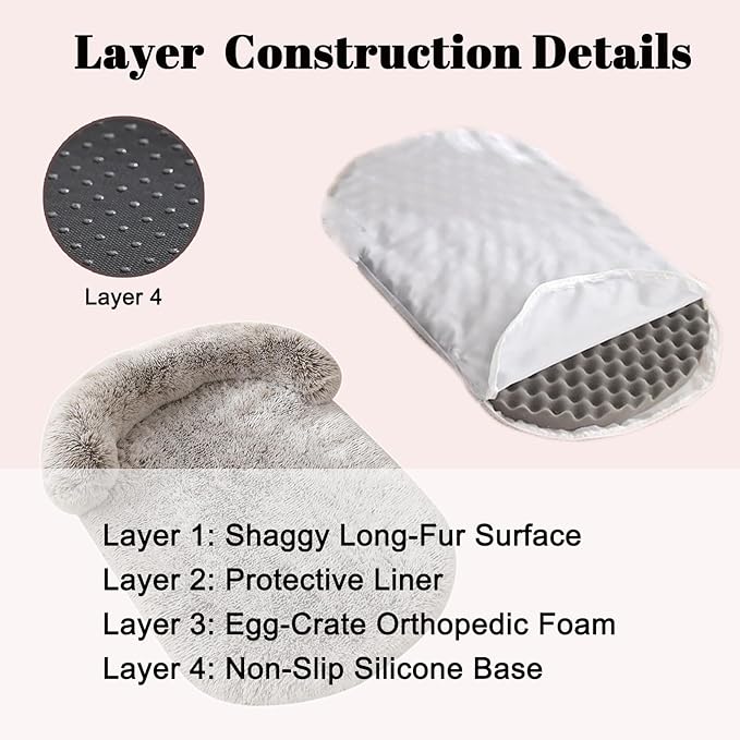 Calming Dog & Cat Beds for Small Medium Dogs Cats, Anti-Anxiety Plush Pets Lounge Orthopedic Cushion, Soft Fluffy Faux Fur Washable Fits up to 25 lbs Pets (Oval, Marble Grey 26"x20")