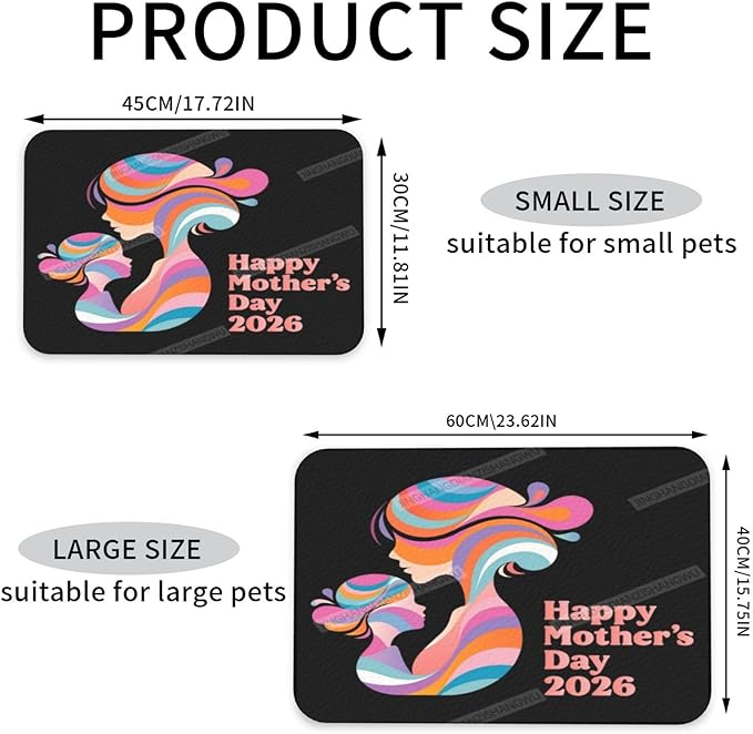 Non Slip Mat for Dog Pet Cat Dog Food Mats Happy Mother's Day 2026 Floral Gift for Mom Mum Water Bowl Mat Quick Dry Absorbent Cat Feeding Mats 24x16In