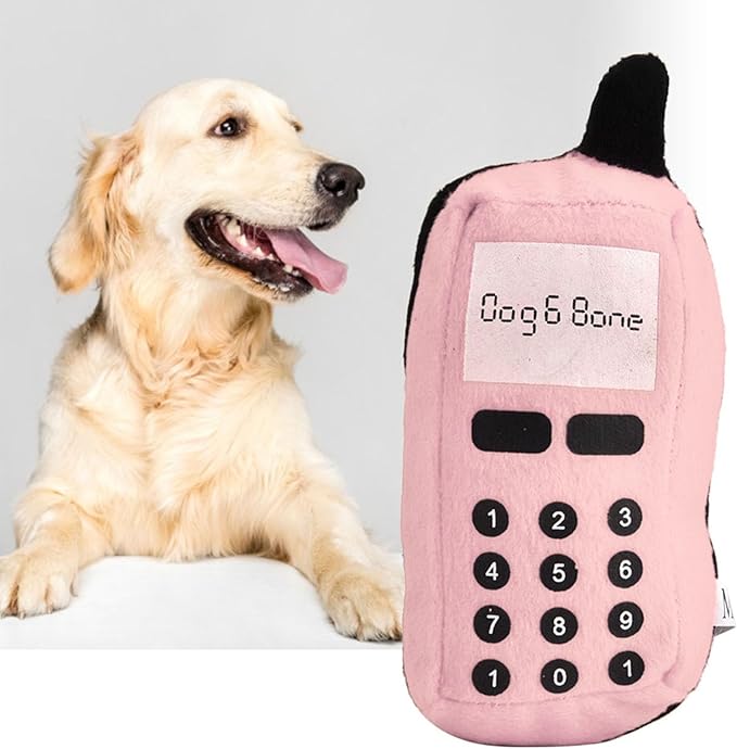 F&Yard Pet Chew Accessory Plush Phone Shape Squeaky Bite Item for Dogs and Cats, Soft Pet Play Supply (Pink)