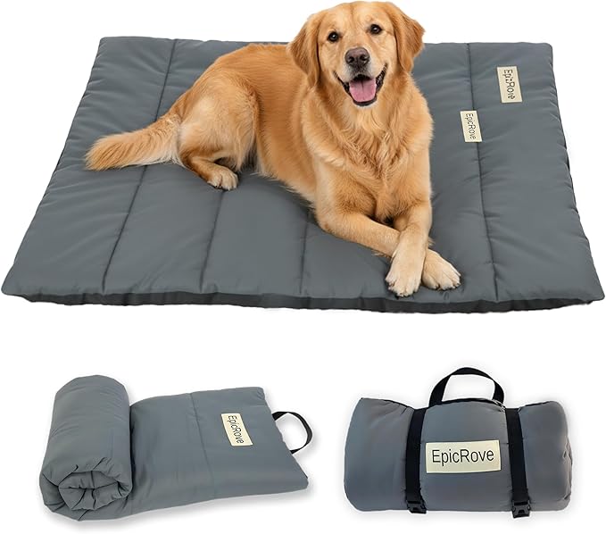 RovePad Trail Dog Bed Mat 43"x27" – Waterproof Non Slip Outdoor Travel Mat for Camping & Car – Silent Peachskin Roll-Up Pad for Medium & Large Dogs, Machine Washable