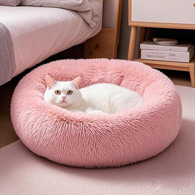 Comfort Donut Dog Bed for Small Dogs, Cat Bed & Pet Bed for Indoor Use, Medium Size with Soft Plush, Round Dog Beds for Large Dogs and Cats(Rubber Red,24''Lx24''Wx8''Th)