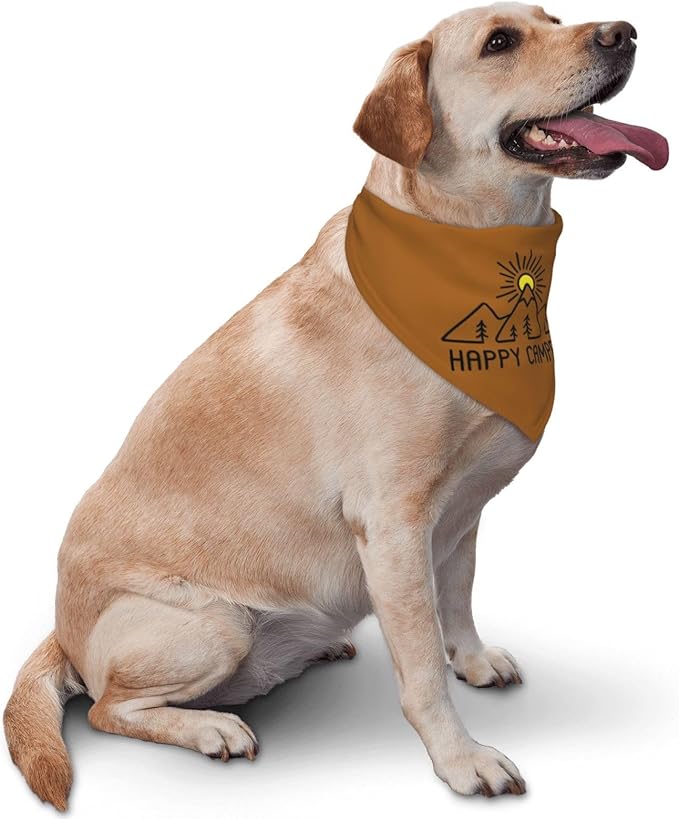 Happy Camper Summer Dog Bandana，Adorable Puppy Accessory for the avid Camper ，Pet Neckerchief for Pets Daily Wear Photo Prop Party Supplies,Funny Cute Dog Bandana (Brown)