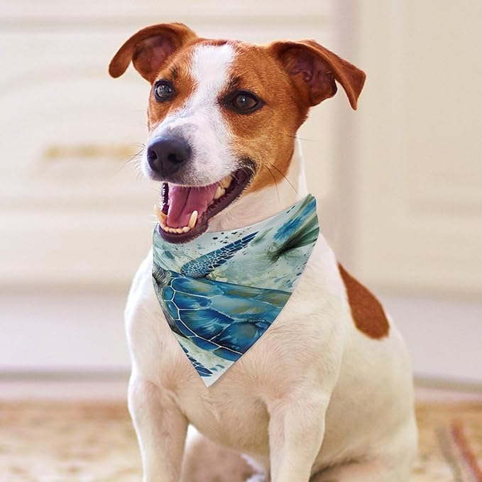 Dog Bandana Spring Pet Scarf Adjustable Triangle Sea Turtle-Blue Printing Dog Bib Washable Polyester Puppy Bandana for Small Medium Large Dogs Cat Birthday Party Supplies