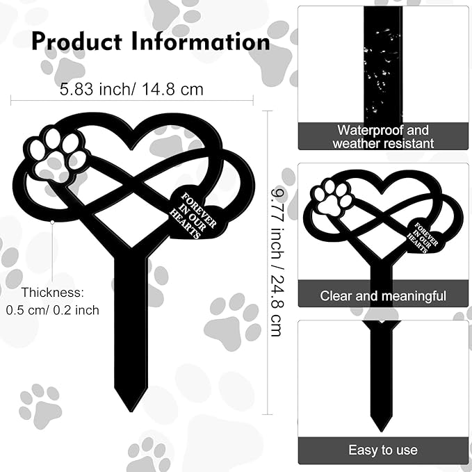 Unittype Pet Grave Markers for Dogs Cats, Waterproof Pet Grave Stake Decorations for Cemetery, Memorial Plaques for Outdoors