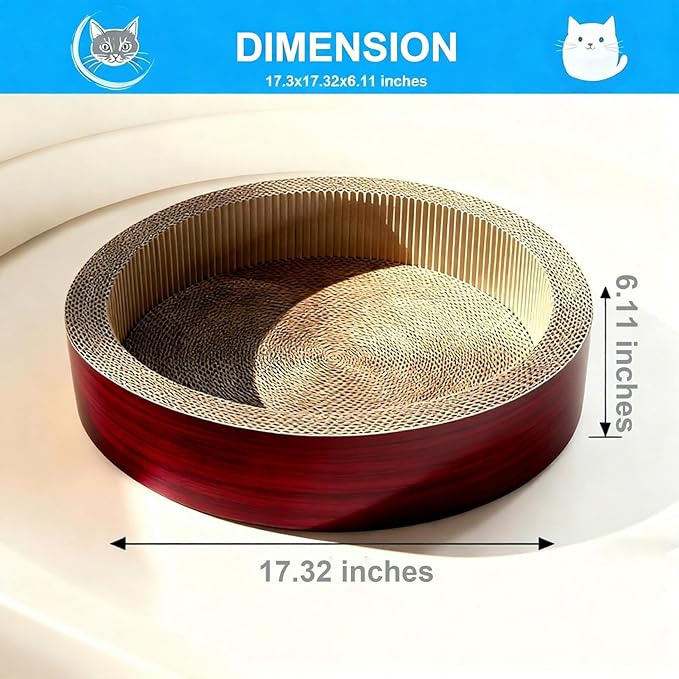 Cat Scratcher Post & Board, Round Cat Scratching Lounge Bed, Durable Pad Prevents Furniture Damage, 17.32'' x 17.32''x 6.11''