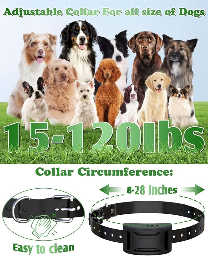 Wireless Dog Fence for 2 Dogs, Electric Dog Fence, Outdoor Portable Pet Containment System with Remote Training Collar, Adjustable Trength and Collar for Big Medium Small Dogs