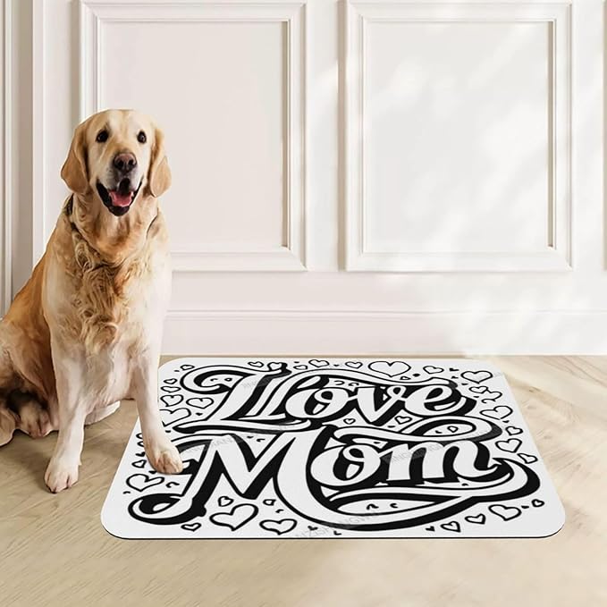 Non Slip Mat for Dog Pet Cat Dog Food Mats Happy Mother's Day Floral Gift for Mom B Water Bowl Mat Quick Dry Absorbent Cat Feeding Mats 24x16In