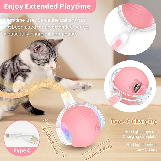 Interactive Cat Toys for Indoor Cats Smart Automatic Ball Rolling for Bored Kitten Pet Upgraded Speedy Moving Chase Dogs Toy Valentine's Day Gift Pink Dragonfly