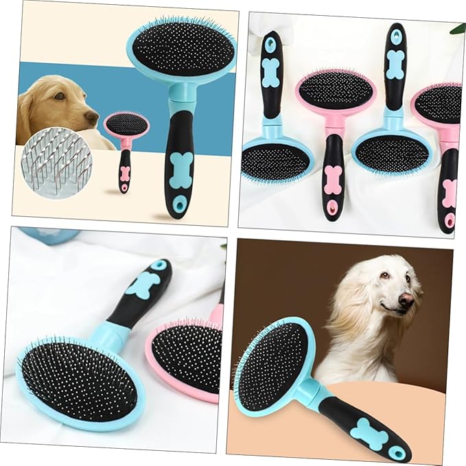 Cat Grooming Brush Tool for Cats Dogs Self-cleaning Slicker Comb Gentle Deshedding Brush for Long Haired Pets Blue Massage Bristle Design for Painless Grooming