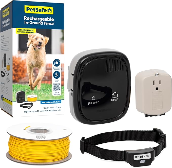 PetSafe Rechargeable In-Ground Pet Fence for Dogs and Cats Over 5lb - from The Parent Company of Invisible Fence Brand - Waterproof Collar with Tone and Static Correction Electric Collar