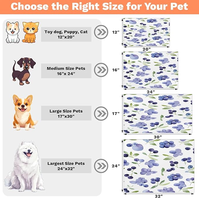 Grape Dog Food Mat for Floors Absorbent Dog Bowl Mat for Food and Water Dispenser Quick Dry Cat Food Placemat Pet Supplies 17" x 30", Watercolor Fruit