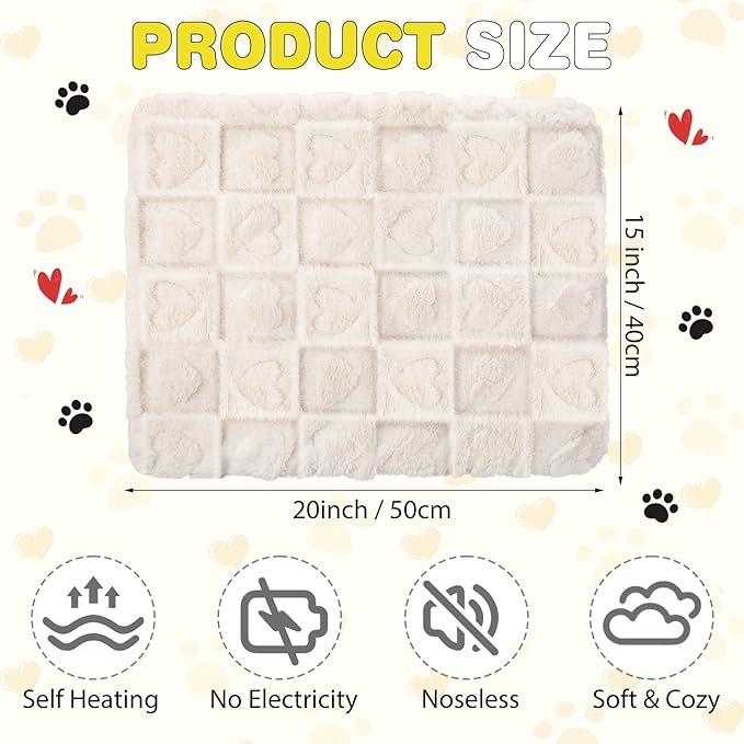 3 Pack Self Warming Cat Bed Mat Self Heating Dog Pad Reflects Body Warm Thermal Pet Pad Washable Non Slip Crate Kennel Bed Mat for Indoor Outdoor, 20 x 15 Inch(Cream)