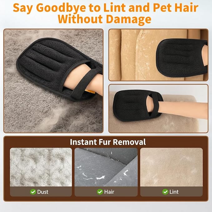 Pet Grooming Hair Removal Glove & Handy Brush Set (3 Pack) – Reusable Fur Remover for Dogs & Cats, Easy Deshedding Tool for Sofa, Clothes, Carpet & Car Seats